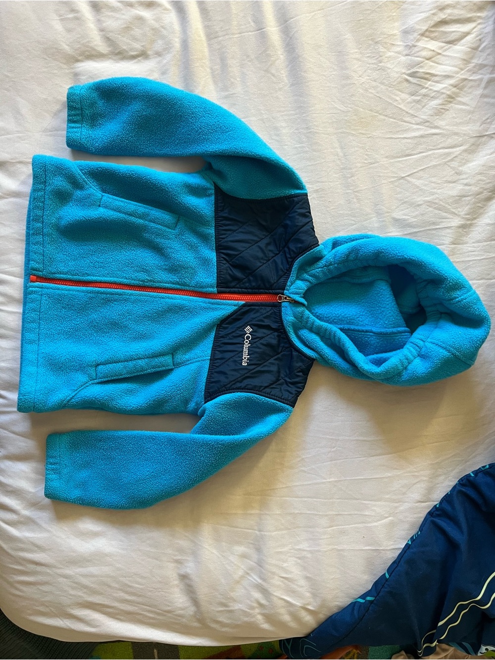 Columbia Bright Teal and Navy Hooded Fleece Jacket